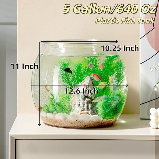 Plastic DIY Fish Bowls - 640oz Round Clear Fish Tanks 5 Gallon Aquarium, Hydroponic Planter, and Multi-Use Container for Flower Vase, Carnival Prizes, Party Centerpieces, and Home Decor