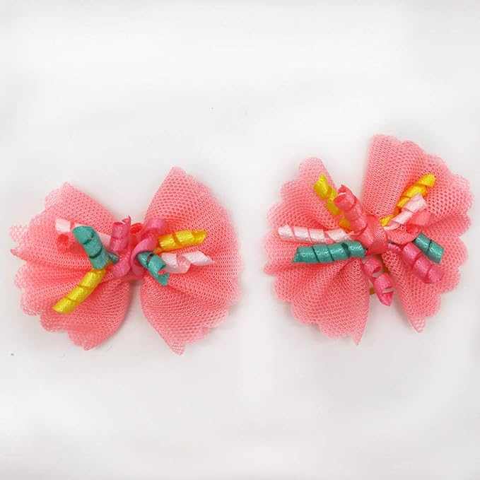 Sufermoe 32 Pcs Multicolored Dog Hair Bows with Rubber Bands, Hair Grooming Top Knots Pet Hair Accessories for Pet Cat Dog