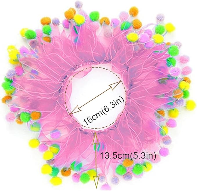 2-PC Pet Birthday Party Costume-Puppy Pink Adjustable Collar Saree with Colorful Balls and Cute Star Hat Soft Costume Accessory for Dogs Cats
