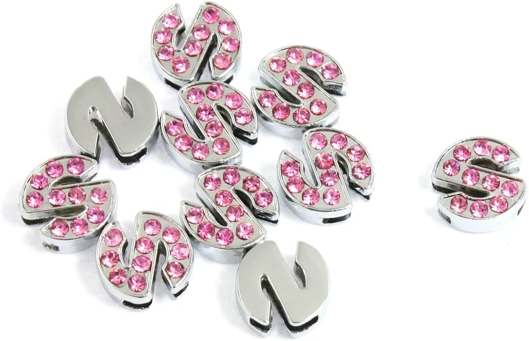 10 Pcs 8mm Pink Rhinestone Slide Letter S for Dog Cat Pet Collar Charm (id: d9f b1b e2d bdc c69