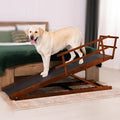 Dog Ramp for Bed with Safety Rails for High Beds up to 37" – Extra Wide 19.5" Adjustable Dog Bed Ramp for Large Dogs up to 200 lbs – Solid Birchwood, Non-Slip Rubber Surface, Foldable Design – Walnut