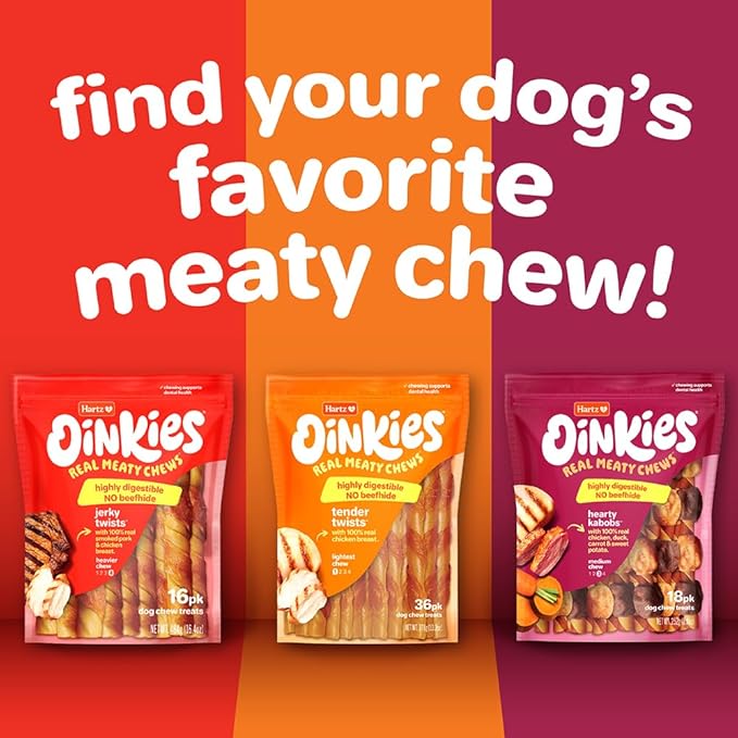 Hartz Oinkies Tender Twists with Real Chicken Breast Rawhide-Free Dog Treats, Highly Digestible Dog Chews, 72 Count