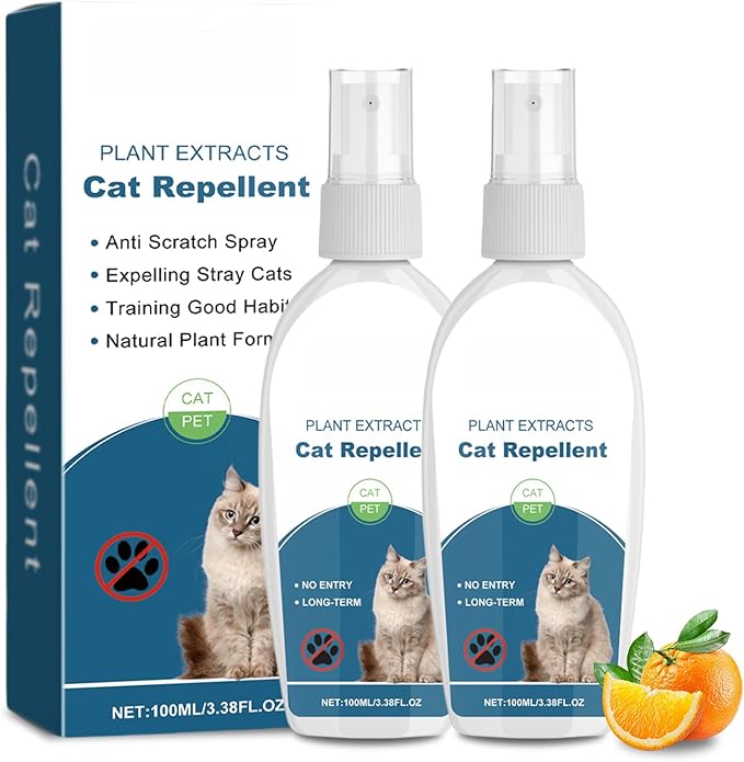 Cat Deterrent Spray, 2Pcs Natural Cat Deterrent Outdoor & Indoor, Effective Cat Spray Deterrent for Urine Marking & Scratch, Citrus Cats Spray for Furniture, Safe for Child & Pet Humane Training Aids