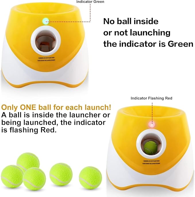 Automatic Dog Ball Launcher, Balls Thower with 6 Mini Tennis Balls, Interactive Dog Toys Indoor Outdoor Ball Thrower Machine for Small Dogs with 3 Distance Settings (Orange)