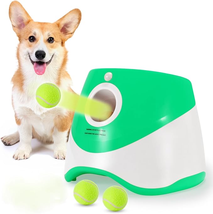 Best Automatic Ball Launcher for Dogs, USB Rechargeable Power - Indoor & Outdoor Dog Ball, Interactive Dog Fetch Tennis Ball Launcher Machine Toy for Small and Medium Dogs Comes with 3 Tennis Balls
