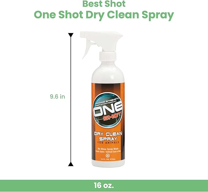 Best Shot One Shot Dry Clean Spray, Alcohol-Free Formula, Waterless Shampoo Spray for Pets, Safe for Dogs, Cats, and Horses, 16 Oz.