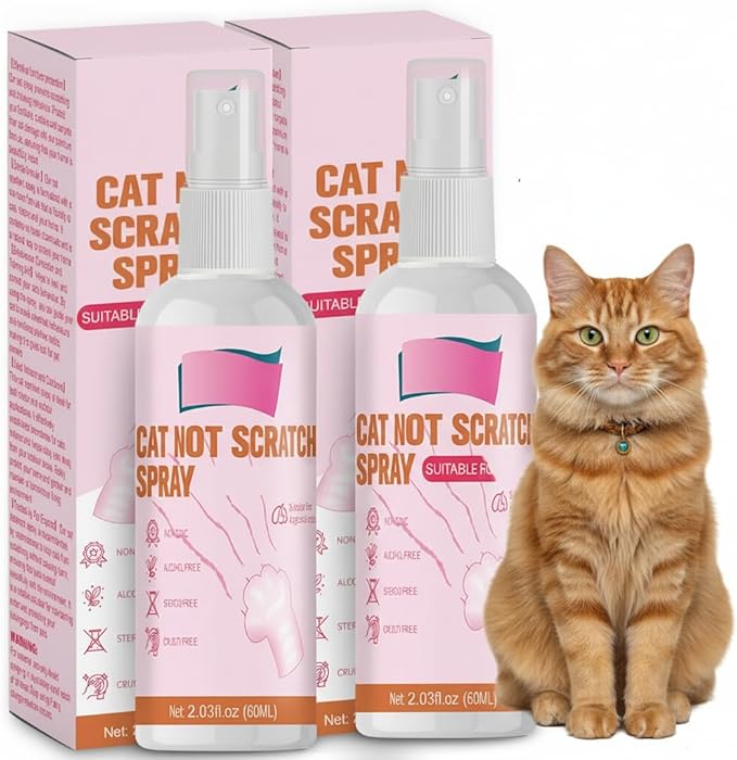 2-Pack Cat Deterrent Spray, Natural Cat Repellent Spray for Indoor and Outdoor Use, Scratch Deterrent for Furniture, Urine Marking & Plants, Training Aid to Help Discourage Scratching & Marking