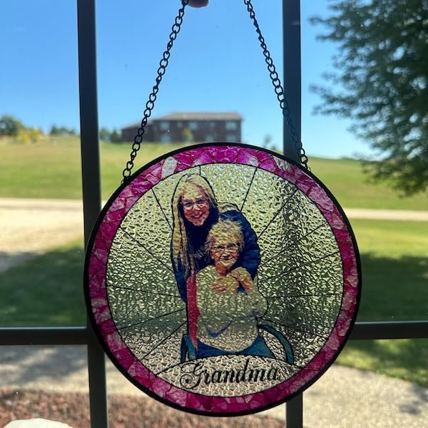 LOVELYPOD Stained Glass Custom Photo Suncatcher Couple Gift, Wedding Anniversary, Couple Potrait Window Decor Gifts for Husband Wife, Grandparents Gifts, Christmas Ornament for Family