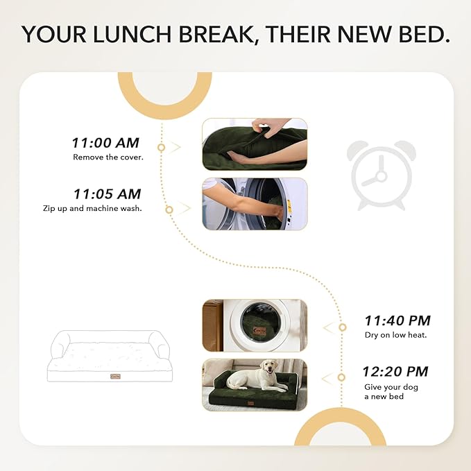 Orthopedic Dog Beds for Large Sized Dogs, Waterproof Egg Crate Foam Medium Dog Couch Beds for Crate 35x22Inch, Washable Pet Beds with Removable Cover and Nonskid Bottom, Olive Green