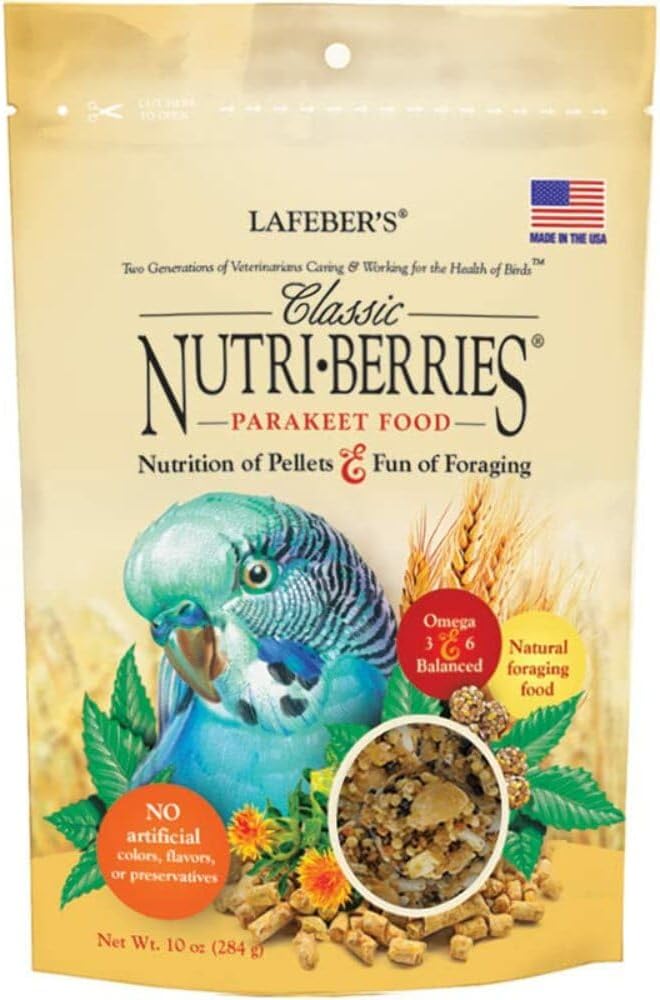 LAFEBER'S Classic Nutri-Berries Pet Bird Food, Made with Non-GMO and Human-Grade Ingredients, for Parakeets (Budgies), 10 oz