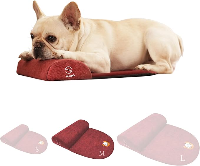 Dog and Cat Bolster Pillow for Medium Dogs and Cats, Benefit for Cervical Vertebra and Neck, Easy to Carry When Traveling, with High Resilience Foam, Machine Washable Cover (Red, Medium)