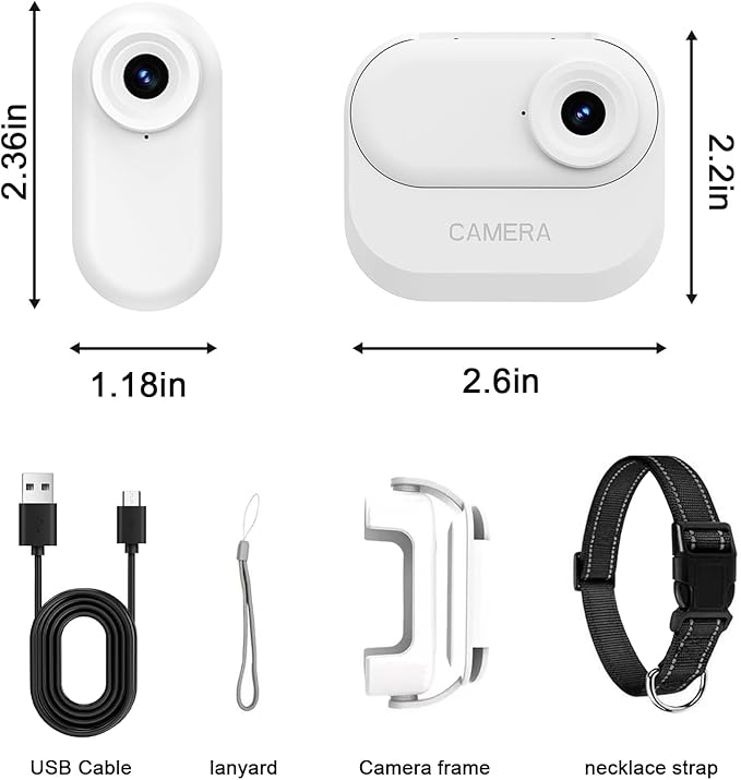 Thumb Body Cam 1080P HD Video Recorder Pet Camera Collar with Wireless Charging Dock – Mini Action Sports Cam, Motion Detection 1.47'' Screen Magnetic Mount Small POV Camcorder for Dogs & Cats