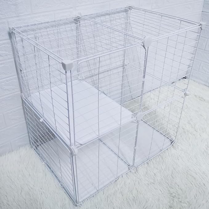 Cat Cage Indoor DIY Cat Playpen Detachable Metal Wire Kennels Indoor Cat Enclosures DIY Playpen Metal Kennel (2 Tier)