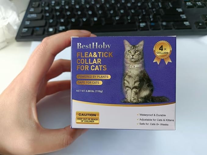 Flea and Tick Collar for Cats (4 Pack), Plant-Powered with Natural Essential Oils, Water-Resistant, Adjustable for All Cats & Kittens (Blue)