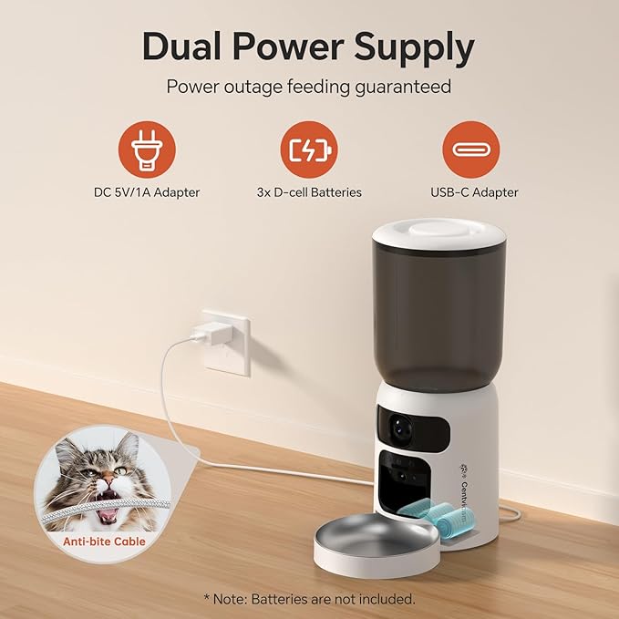 Automatic Cat Feeder with Dual 2K Camera, 5G WiFi with Night Vision, Cat Food Dispenser with App Controlled Pet Feeder, 2-Way Audio, Pet Feeder for Vacation & Work, Freshness Seal, Black