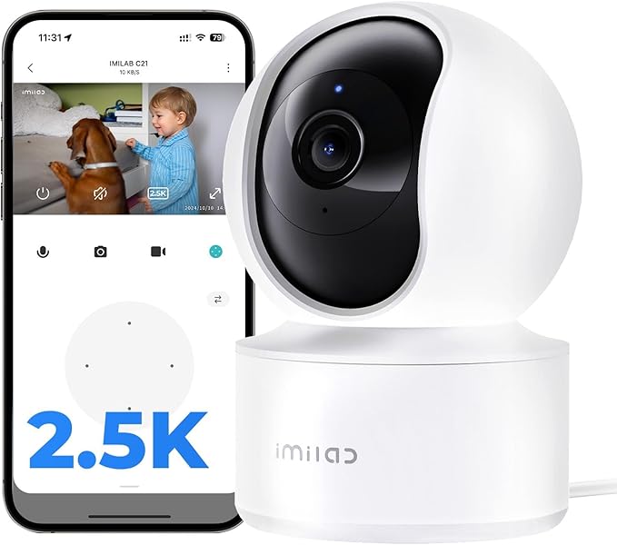 IMILAB C21 2.5K Security Camera Indoor, 360° View Room Camera for Bedroom, Dog Cat Cam w/Phone App, Indoor Cam for Baby Kids Pet Monitor, Night Vision, Two Way Audio, 2.4GHz WiFi, Local/Cloud Storage