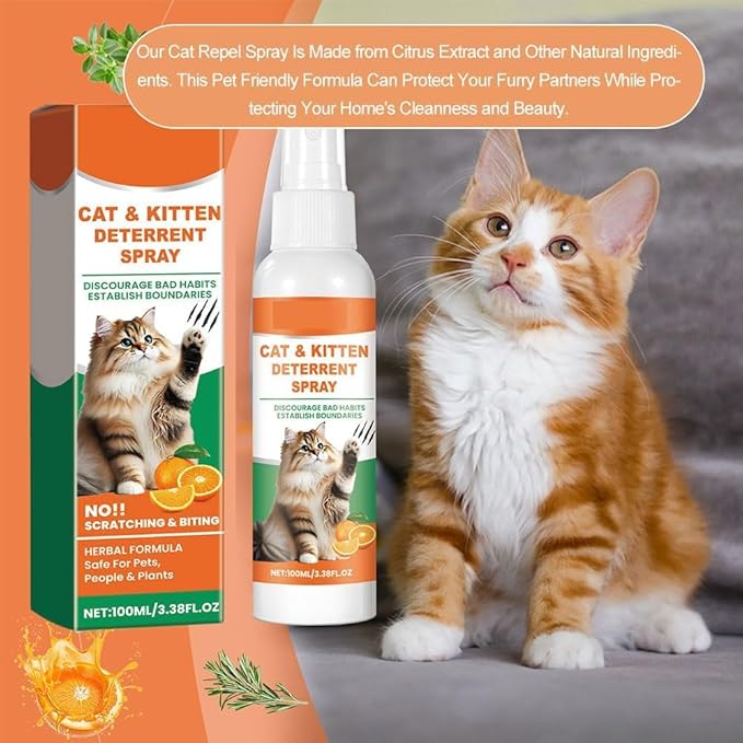 2pcs Cat Deterrent Spray for Indoor and Outdoor, Safe Indoor & Outdoor Deterrent for Furniture & Carpet Protection, Natural Anti-Scratch Spray for Cats, for Sofa, Rugs, Chairs,200ML| 6.8oz