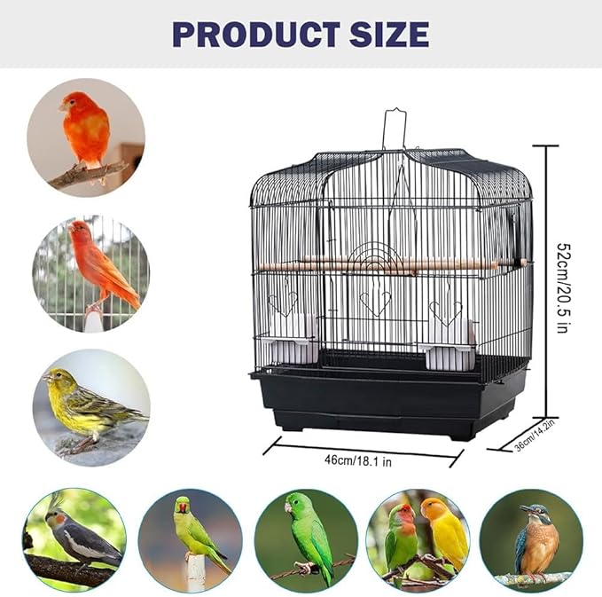 Small Bird Travel Cage - Lightweight Small Birds Starter Kit with with 2 Stands, 2 Feeders and Wooden Perches, Birdcages for Parakeets Lovebirds Parrotlets Finches Canaries(20.5×18.1×14.2 in)
