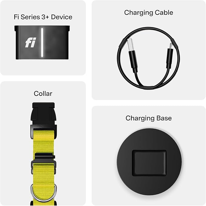 New Fi Series 3+ Smart Dog Tracker Collar [6 Month Membership Included] GPS Tracker for Dogs with Health & Behavior Monitoring, Escape Alerts, Waterproof, LED, Apple Watch Compatible (Yellow, Large)
