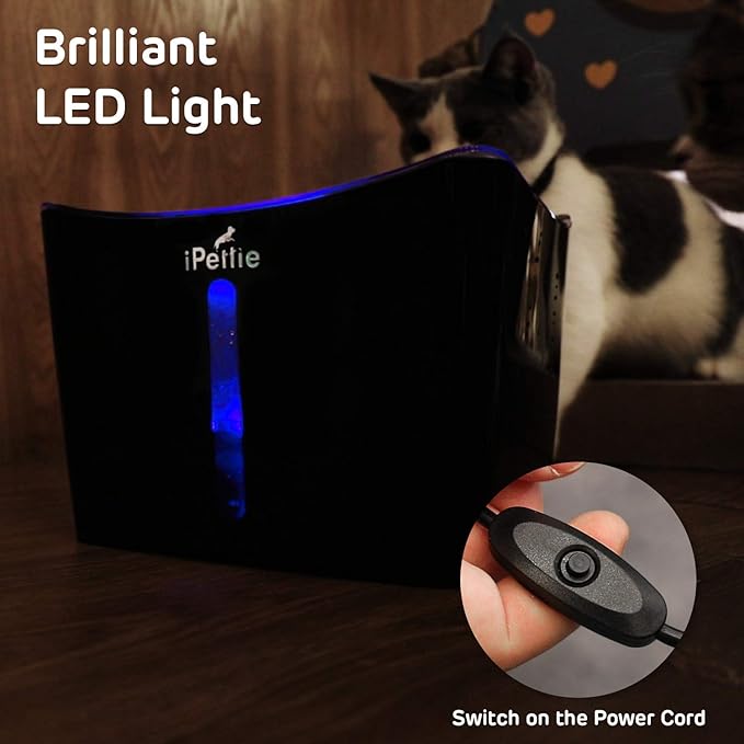 iPettie Kamino Cat Water Fountain, 101oz/3L, Ultra-Quiet Filtered Water Purifier, Automatic Waterer Dispenser with LED & Water Level Window, Auto Power Off USB Pump & Dual Filters for Pets, Black