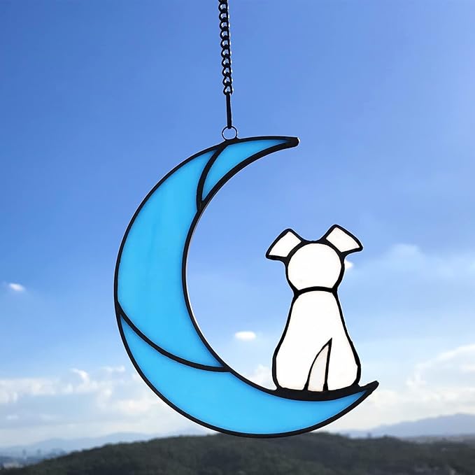 Stained Glass Rainbow Bridge White Dog Memorial Gifts for Loss of Dog Sympathy Remembrance Suncatcher, Angel Wings Pet Loss Bereavement Gifts in Memory of Pet Passing Away Window Hanging.