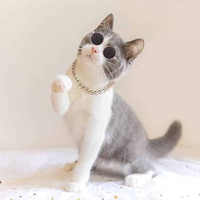 Cat Sunglasses Gold Chain Costume Decorations UV Protection Classic Retro Puppy Retro Sunglasses Faux Photo Props
