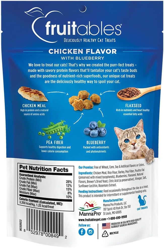 Fruitables Crunchy Low Calorie Treats Packed with Protein for Cats Healthy Free of Wheat, Corn and Soy – Made with Real Chicken with Blueberry – 2.5 Ounces (Pack of 2)