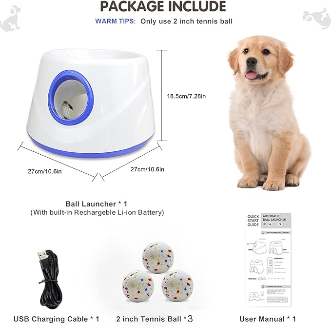 Automatic Ball Launcher, Dog Ball Thrower Launcher, Features 3 x 2.3-inch Balls, Adjustable Distance (19-45FT), Suitable for Small and Medium-Sized Dogs. Indoor/Outdoor Dual-use launchers