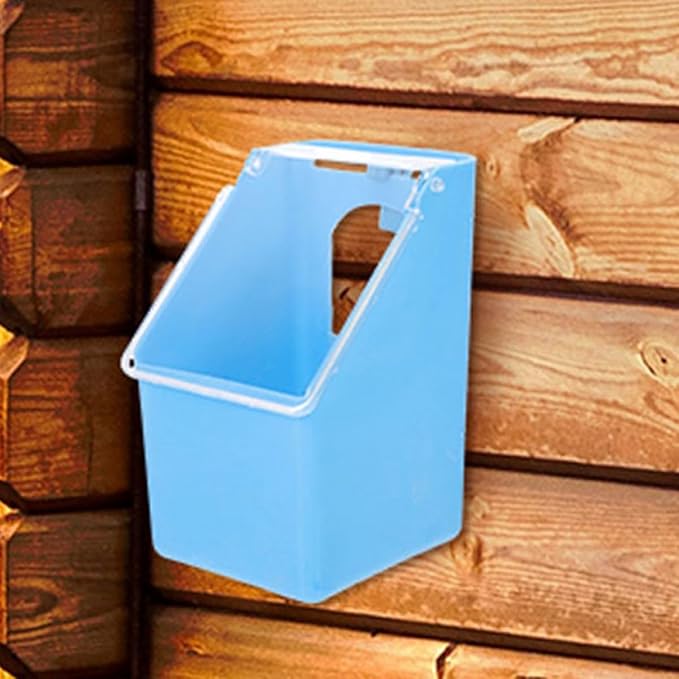 HEMOTON 2pcs Hanging Pigeon Cage Feeders with Lid, Blue Single Hole Water and Food Bowls for Parakeet Cage Accessories, Bird Feeding and Watering Supplies for Outdoor and Indoor Use