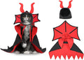 Huafly Cat Costume,Dog Halloween Costumes, Adjustable Vampire Costume with Devil Horns, Comfortable Halloween Costumes for Dogs Cats
