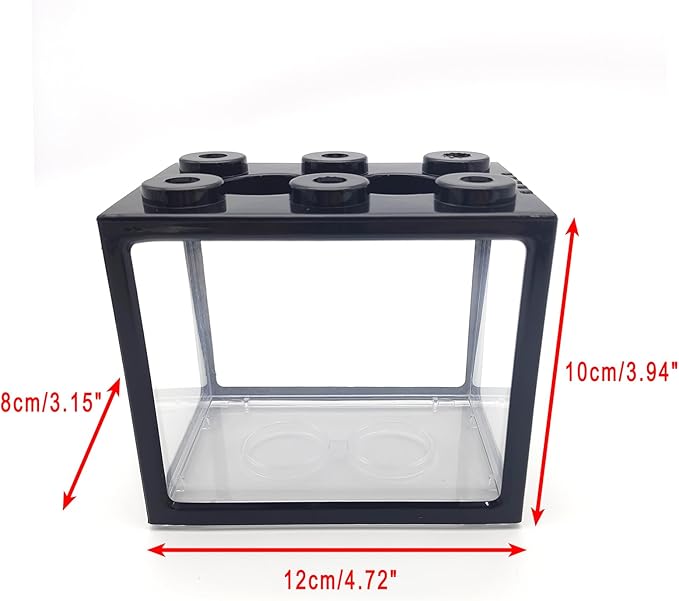 Black Desktop Aquarium Kit with Aquarium Gravel & Resin Decorations, 0.25 Gallon Cube Mini Fish Tank, Stackable Desktop Fishbowl for Sea Monkeys & Aquarium Landscape Enthusiasts
