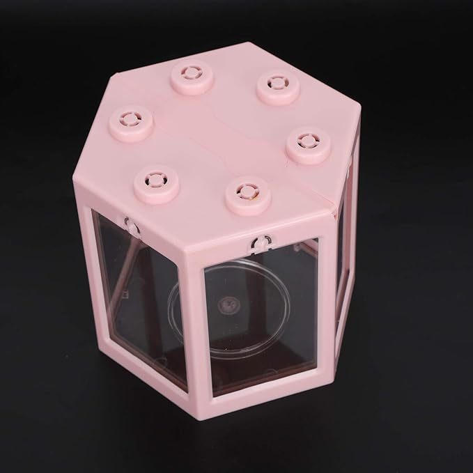 Small Betta Fish Tank, Hex Shape Portable Mini Aquarium Tank, Fish Tank Starter Kits Fish Bowl Aquarium Starter Kits for Turtle Reptile Shrimp Moss Crab Insects Habitat as Decoration(Pink)