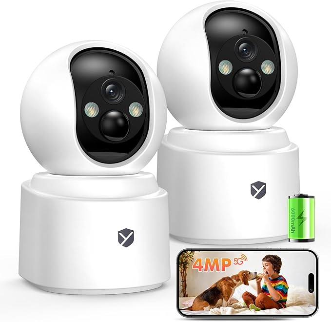 Battery Powered Indoor Camera Wireless, PTZ Pet Camera with 6000mAh Rechargeable, Dual-Band WiFi, 2.5K 4MP Color Night Vision, SD/Cloud Storage, 2-Way Audio, APP Remote, Cat/Dog/Kids/Home Monitoring