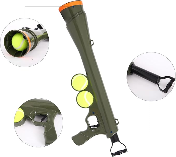 Dog Ball Launcher for Pet, Dog Ball Thrower Launcher with 2 Tennis Balls & Shoulder Strap, 23.4" Long-Range Ball Launcher Toy for All Dog Breeds, Green