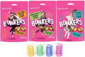Bonkers Cat Bites, Crunchy & Soft, 3 Oz Resealable Bag, 3 Pack - 1 Paw Lickin' Chicken, 1 Catnip Chick N' Cheddar, and 1 Seafood & Eat It! Flavor, Plus 4 Cat Spring Toys