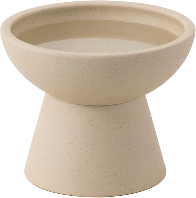 Extra Wide Elevated Ceramic Cat Water Bowl - 6.2" Deeper Dish for Whisker Fatigue Relief, 5" Height for Easy Feeding, Lead & Cadmium Free, Durable Raised Cat Bowls, Pottery Clay (Not Glazed)