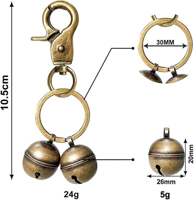 Loud Dog Collar Bell Cat Collar Charm Pet Collar Pendant Bell Charm Keyring Small Vintage Bells Bag Charm Keychain Craft Jingle Bells with Swivel Lobster Clasp