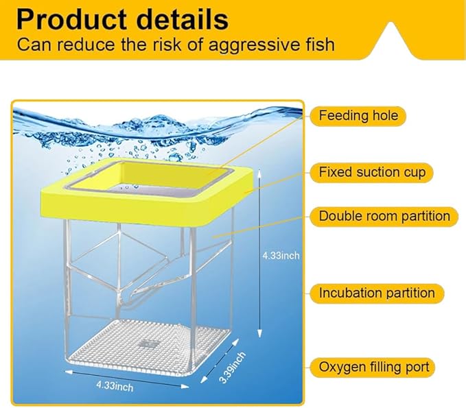 Fish Breeding Tank,Breeder Box for Fish Tank,Isolation Breeding Box with Layered Design,Adsorption and Suspension,Yellow