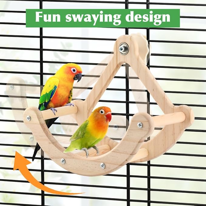 Bird Perch Toy, Interactive Rocking Parakeet Toys and Perches, Wooden Exercise Cockatiel Toys, Intelligence Birds Enrichment Toy for Parrot, Bird Cage Perch for Budgies Conure