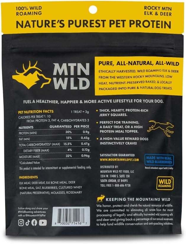 High Country Wild Blueberry Elk & Venison Multipurpose Dog Treats - Natural Grain-Free Puppy & Dog Snacks - Protein for Training & Reward - No Fillers, No Artificial Preservatives, 8oz 2 Packs