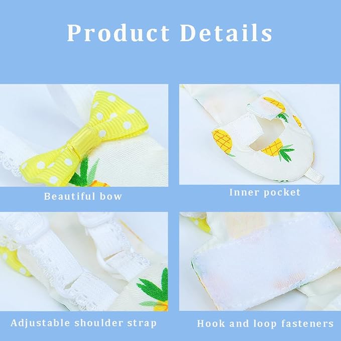 Bird Clothes, 4-Pack Reusable Bird Diapers with Adjustable Strap for Small and Medium Parrots, Cockatiels, Lovebirds, Parakeets (M)