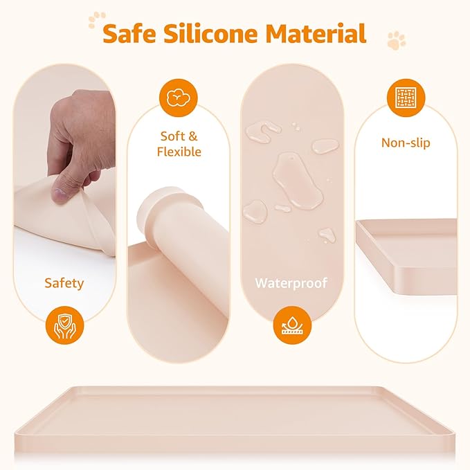 LOOBANI Dog Pee Pad Holder - 2 Pack Silicone Puppy Pad Holder - High Edge Dog Potty Tray with 4 Holder Clamps for Puppy Potty Training, Fits Up to 24" x 24" Training Pads, Beige