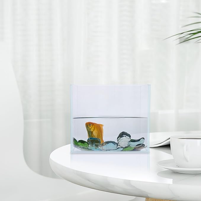 Mini Betta Fish Tank Desktop Aquarium 15x11x13 Cm Ultra- Glass Small Fish Bowl Space-Saving Design for Office
