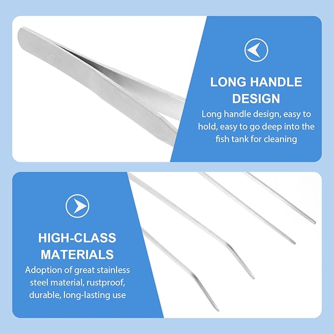 Mipcase 2pcs Stainless Steel Aquarium Plant Tweezers Curved and Straight Design for Easy Aquatic Pruning and Water Planting Fish Tanks