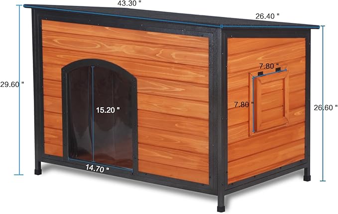 Insulated Dog House Outdoor Weatherproof 43.3" L Large Dog Kennel 6 Sides All-Round Foam Winter for Small Medium Large Dogs with Strong Metal Frame