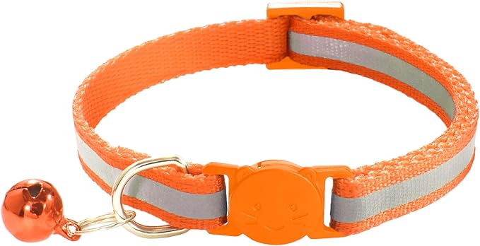 2 Pack Breakaway Cat Collars with Bells, Reflective Design and Claw Print Design, Safety Buckle Kitten Collars Adjustable from 7.5 to 12.5 Inches (Orange)