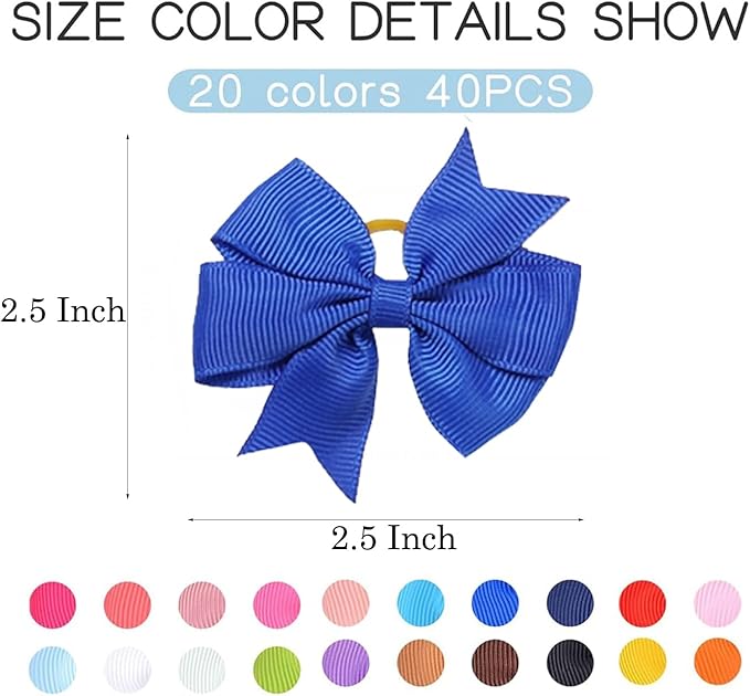 2.5 Inch Small Dogs Hair Barrettes Bows with Rubber Bands,Hair Accessories Bow Pet Grooming Cute Pet Small Hair Bowkno (Style D40pcs)
