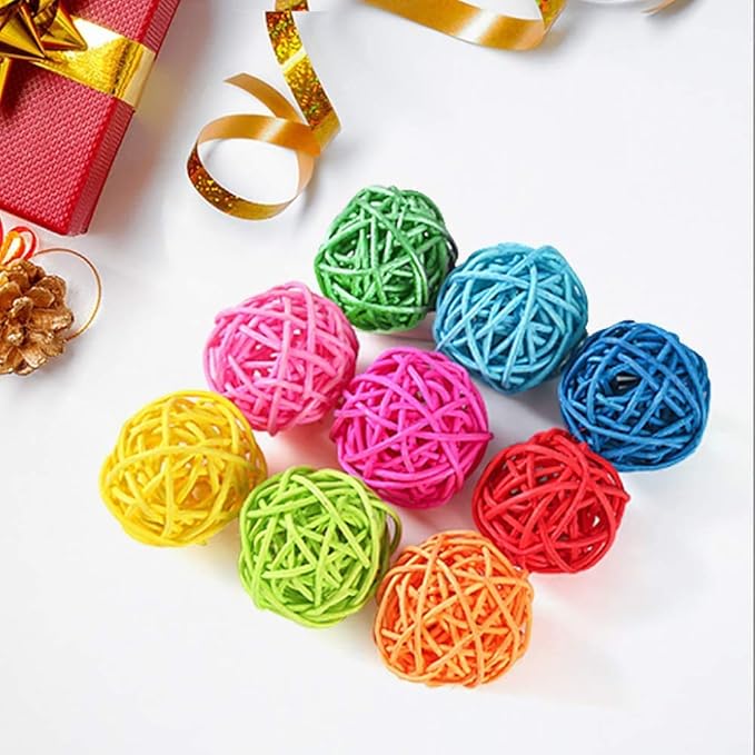 100 Pieces Wicker Rattan Balls Parrot Bird Toys Chewing Toys for Parakeet Budgie Cockatoo, Grapevine Ball for Birds, DIY Craft Party Wedding Multi-Colored (100 pcs, 1.18In)