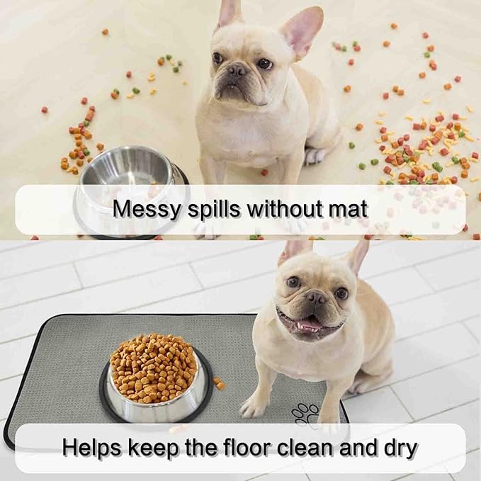 Sinland Microfiber Pet Bowl Mat Dish Drying Mat with Anti-Skid Backing 14.2Inch x 24Inch Grey
