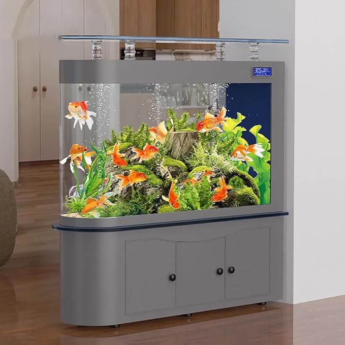 68 Gallon Aquarium Fish Tank,LCD Screen,Large Glass Fishbowl,Bottom Filtration,Heavy Duty Glass Aquarium Kit,Ultra-High-Definition Glass,Screen Display Fish Tan,B